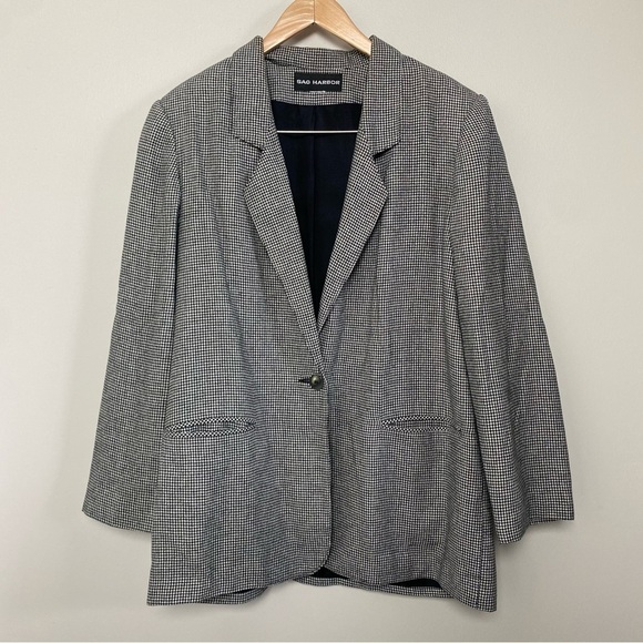 VTG Sag Harbor Houndstooth Blazer Jacket Women’s 12 - See Measurments Old Money - Picture 2 of 5
